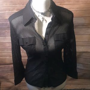 Relaxed fish net with detail pocket shirt